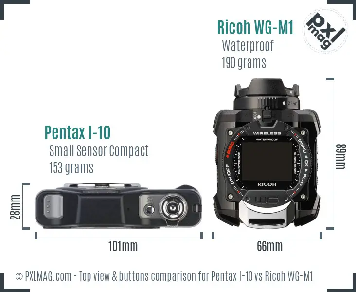 Pentax I-10 vs Ricoh WG-M1 top view buttons comparison