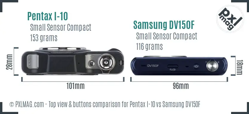 Pentax I-10 vs Samsung DV150F top view buttons comparison Pentax I-10 vs Samsung DV150F top view buttons comparison