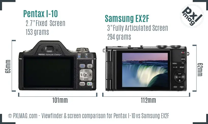 Pentax I-10 vs Samsung EX2F Screen and Viewfinder comparison