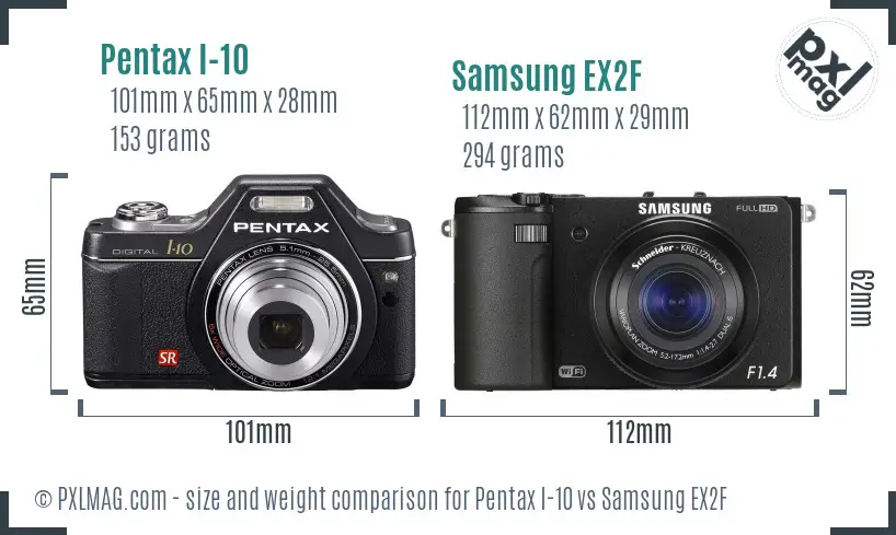 Pentax I-10 vs Samsung EX2F size comparison