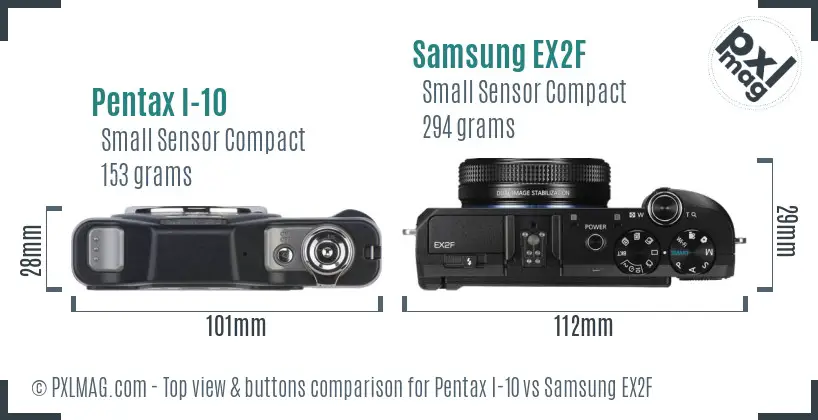 Pentax I-10 vs Samsung EX2F top view buttons comparison