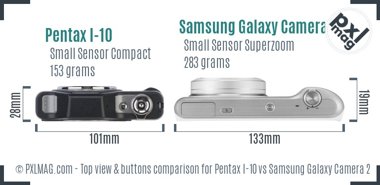 Pentax I-10 vs Samsung Galaxy Camera 2 top view buttons comparison