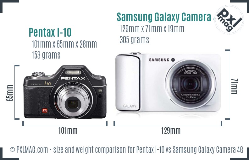 Pentax I-10 vs Samsung Galaxy Camera 4G size comparison