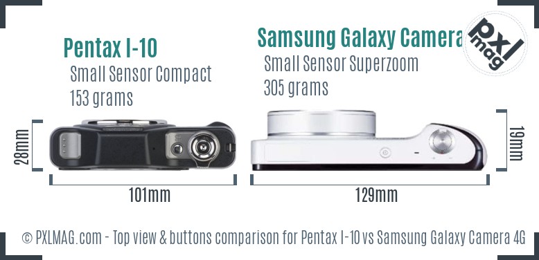 Pentax I-10 vs Samsung Galaxy Camera 4G top view buttons comparison