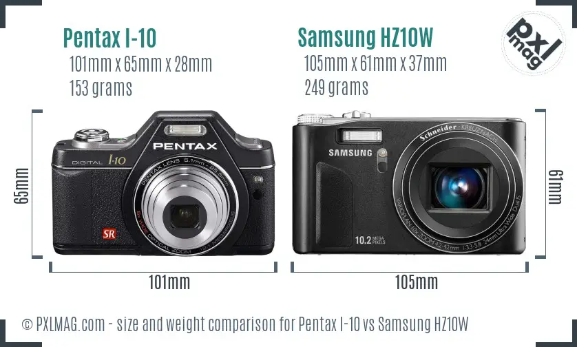 Pentax I-10 vs Samsung HZ10W size comparison Pentax I-10 vs Samsung HZ10W size comparison