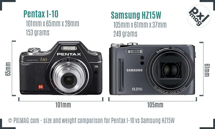 Pentax I-10 vs Samsung HZ15W size comparison