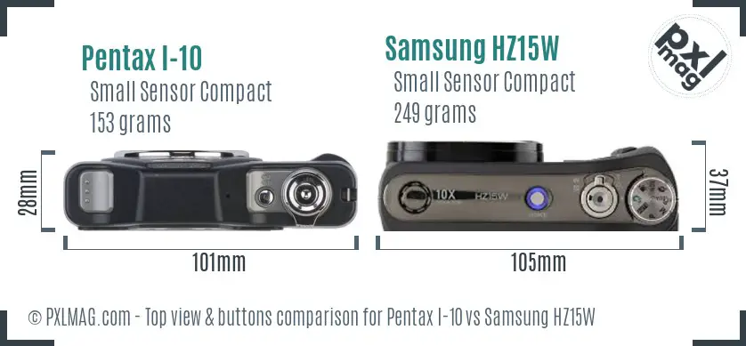 Pentax I-10 vs Samsung HZ15W top view buttons comparison