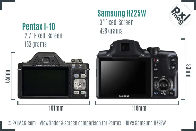 Pentax I-10 vs Samsung HZ25W Screen and Viewfinder comparison Pentax I-10 vs Samsung HZ25W Screen and Viewfinder comparison