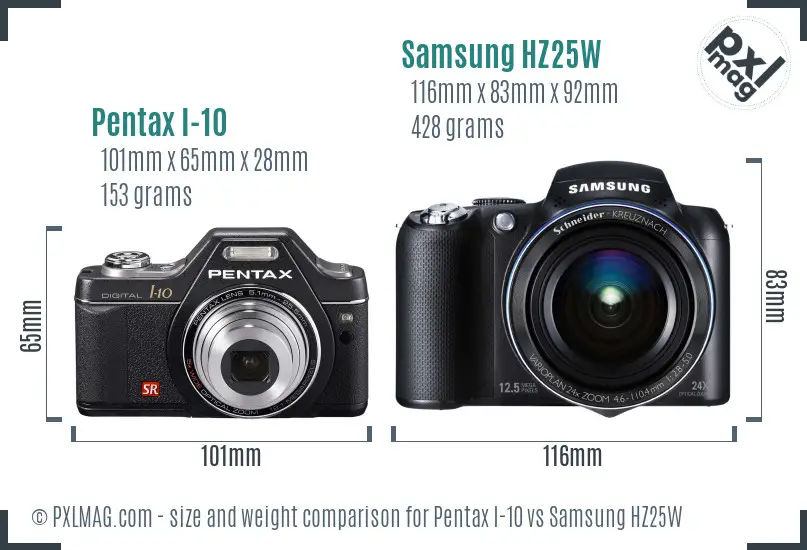 Pentax I-10 vs Samsung HZ25W size comparison Pentax I-10 vs Samsung HZ25W size comparison