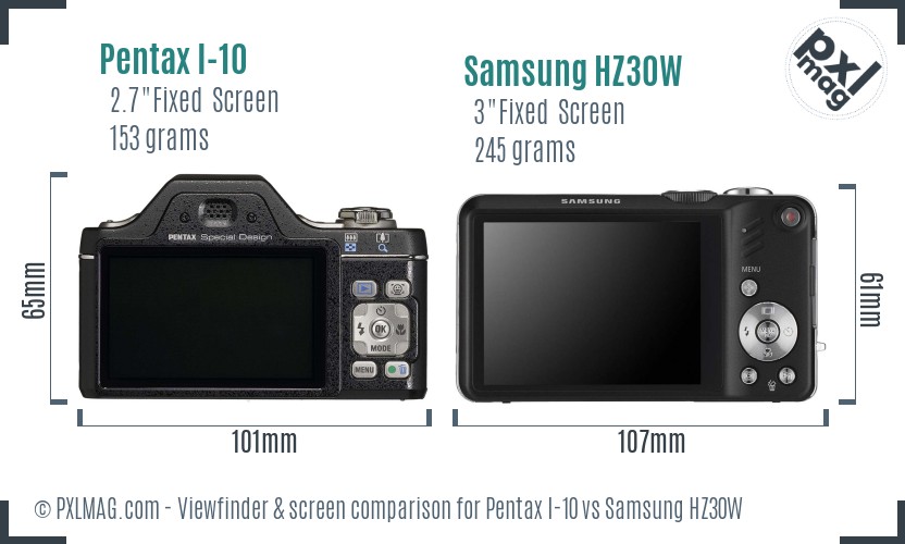 Pentax I-10 vs Samsung HZ30W Screen and Viewfinder comparison