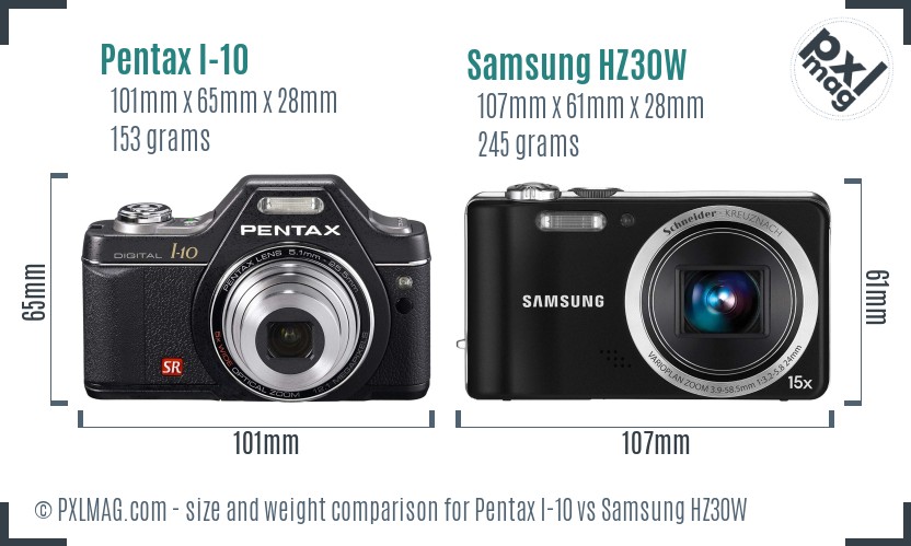 Pentax I-10 vs Samsung HZ30W size comparison Pentax I-10 vs Samsung HZ30W size comparison