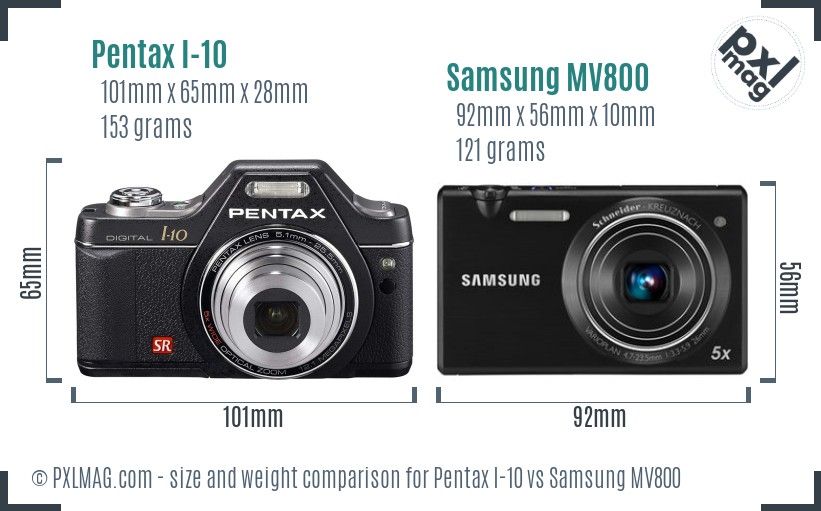 Pentax I-10 vs Samsung MV800 size comparison
