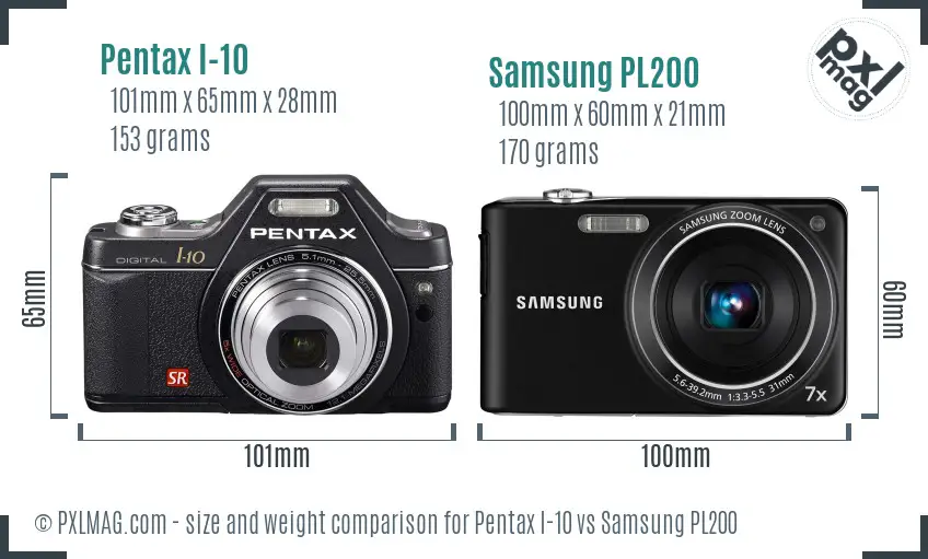 Pentax I-10 vs Samsung PL200 size comparison Pentax I-10 vs Samsung PL200 size comparison