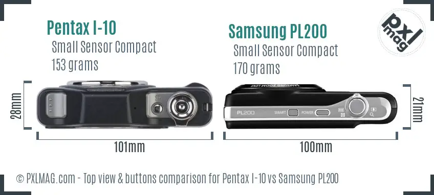 Pentax I-10 vs Samsung PL200 top view buttons comparison Pentax I-10 vs Samsung PL200 top view buttons comparison