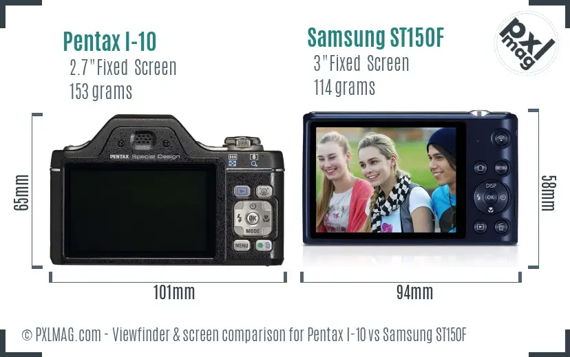 Pentax I-10 vs Samsung ST150F Screen and Viewfinder comparison