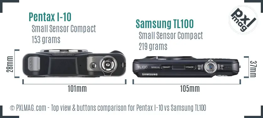 Pentax I-10 vs Samsung TL100 top view buttons comparison