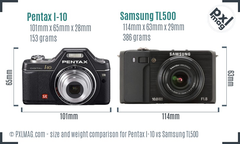 Pentax I-10 vs Samsung TL500 size comparison Pentax I-10 vs Samsung TL500 size comparison