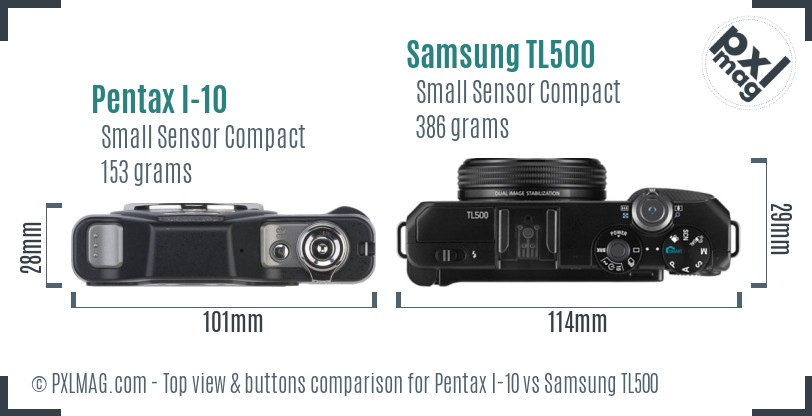 Pentax I-10 vs Samsung TL500 top view buttons comparison
