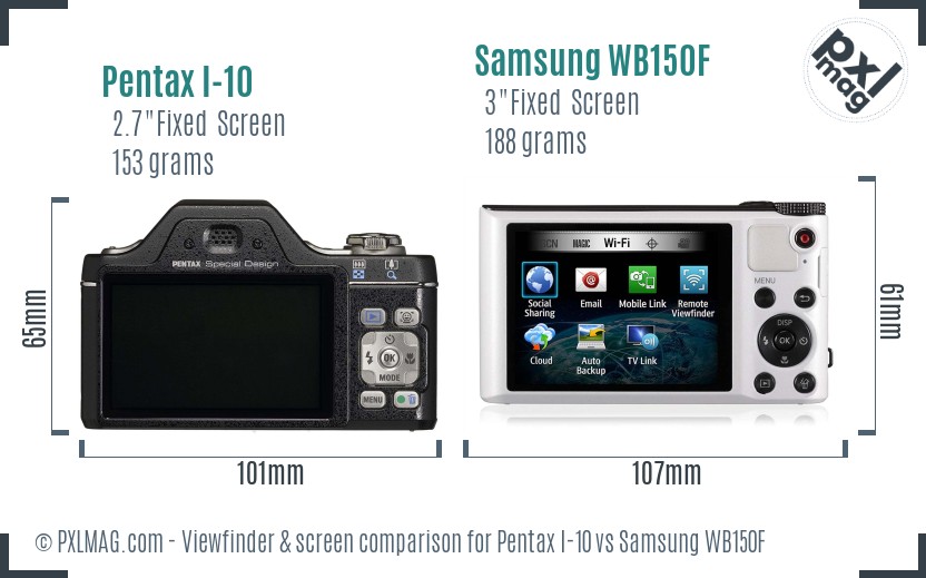 Pentax I-10 vs Samsung WB150F Screen and Viewfinder comparison