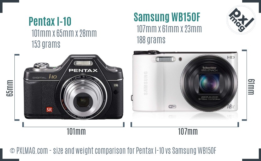 Pentax I-10 vs Samsung WB150F size comparison
