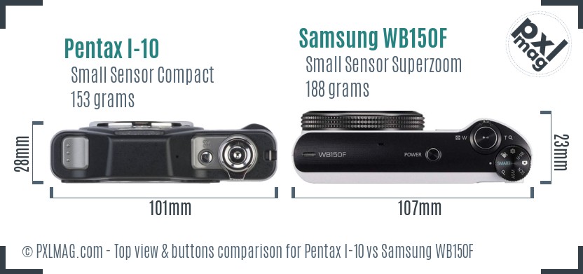 Pentax I-10 vs Samsung WB150F top view buttons comparison