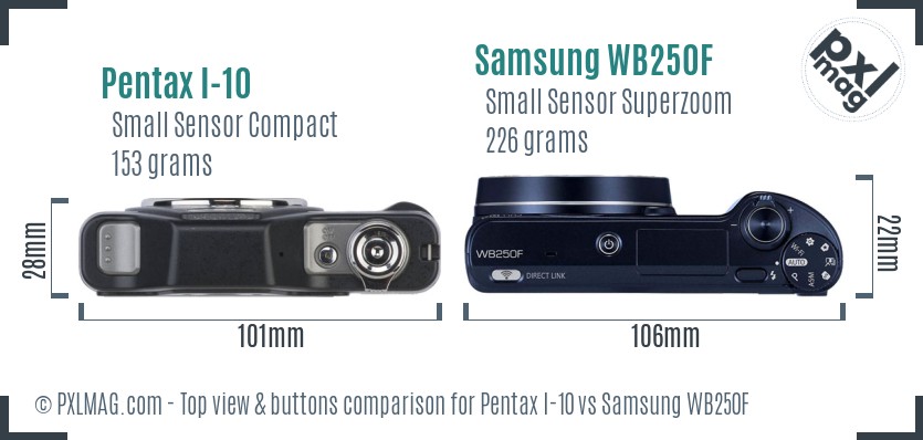 Pentax I-10 vs Samsung WB250F top view buttons comparison