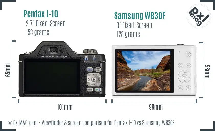 Pentax I-10 vs Samsung WB30F Screen and Viewfinder comparison