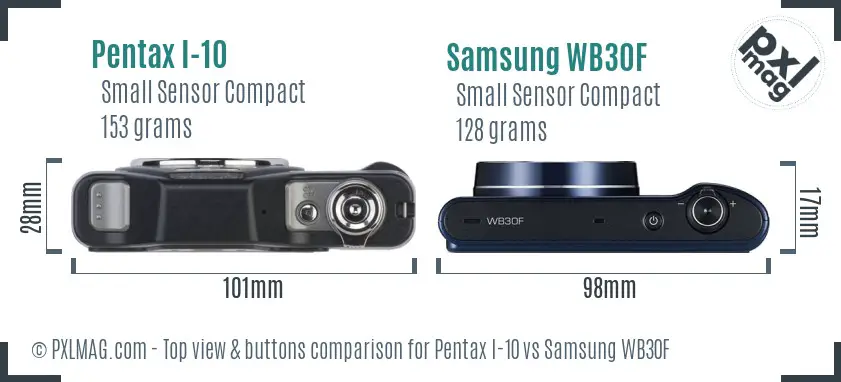 Pentax I-10 vs Samsung WB30F top view buttons comparison