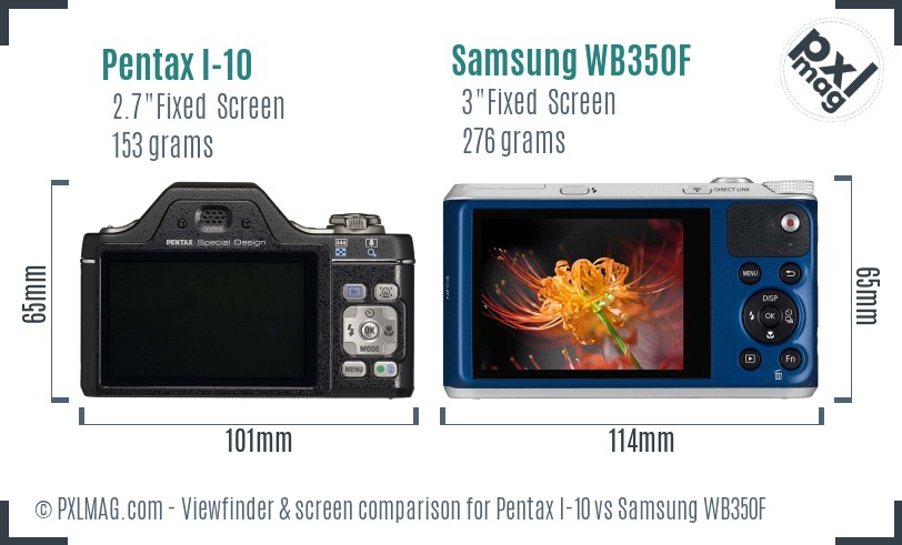Pentax I-10 vs Samsung WB350F Screen and Viewfinder comparison