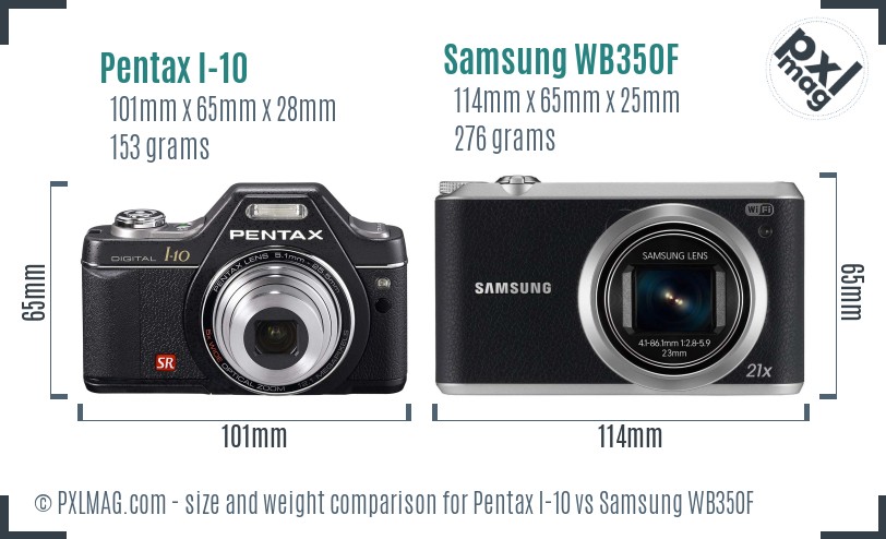 Pentax I-10 vs Samsung WB350F size comparison