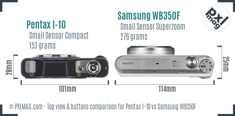 Pentax I-10 vs Samsung WB350F top view buttons comparison