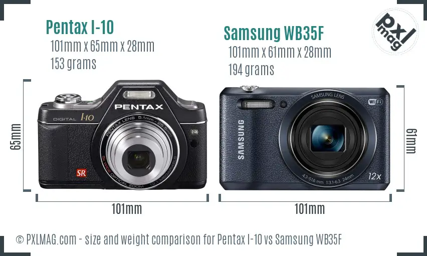 Pentax I-10 vs Samsung WB35F size comparison