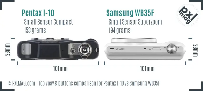 Pentax I-10 vs Samsung WB35F top view buttons comparison
