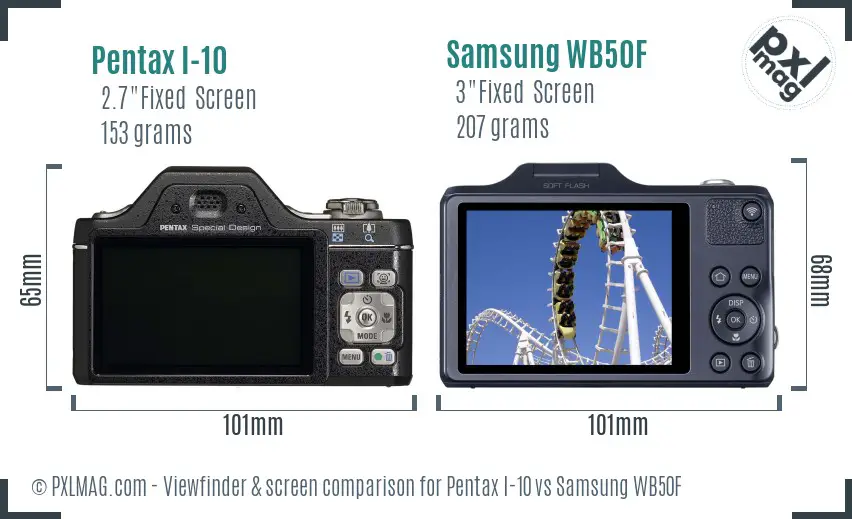 Pentax I-10 vs Samsung WB50F Screen and Viewfinder comparison