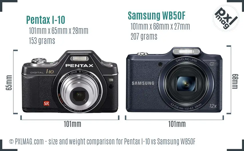 Pentax I-10 vs Samsung WB50F size comparison