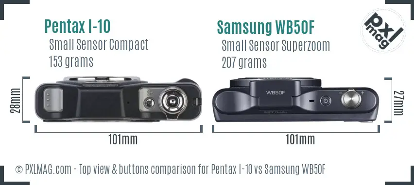 Pentax I-10 vs Samsung WB50F top view buttons comparison