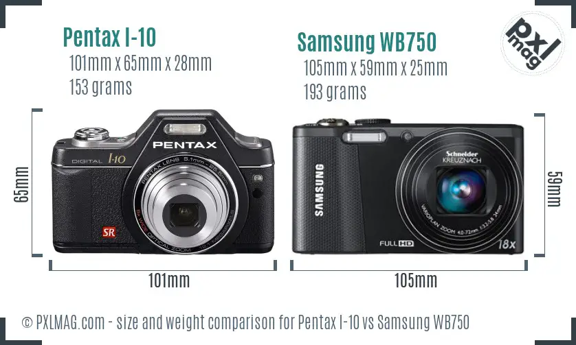 Pentax I-10 vs Samsung WB750 size comparison