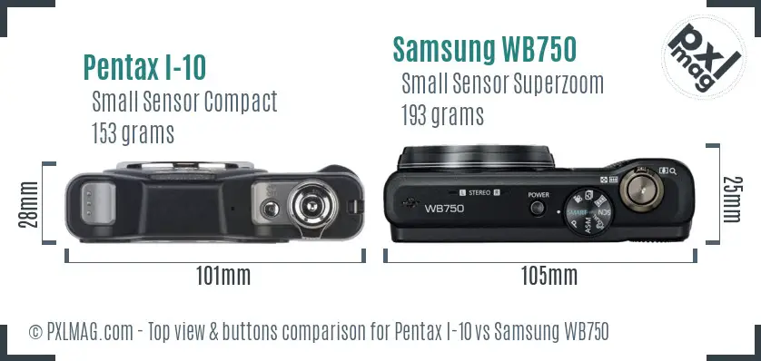 Pentax I-10 vs Samsung WB750 top view buttons comparison