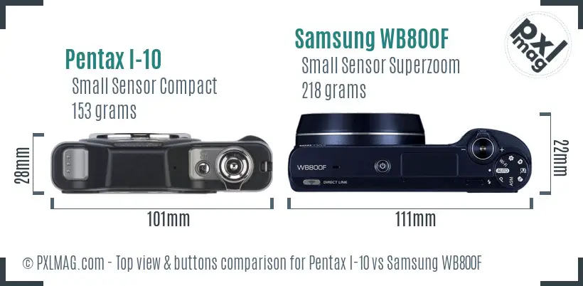 Pentax I-10 vs Samsung WB800F top view buttons comparison Pentax I-10 vs Samsung WB800F top view buttons comparison