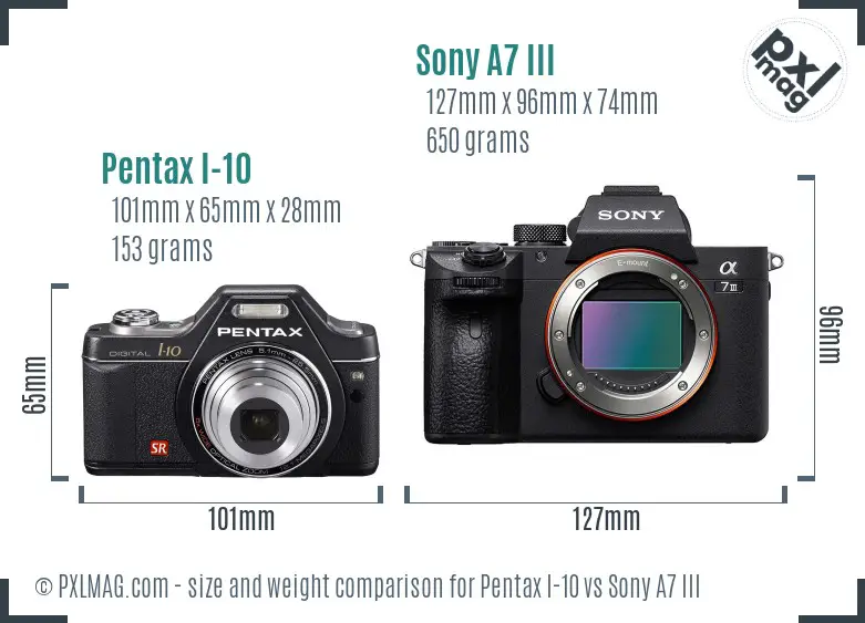 Pentax I-10 vs Sony A7 III size comparison