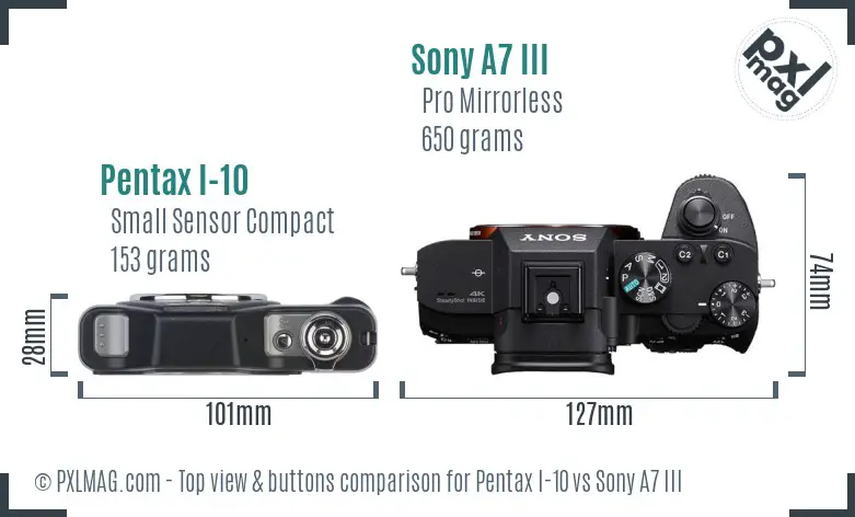 Pentax I-10 vs Sony A7 III top view buttons comparison