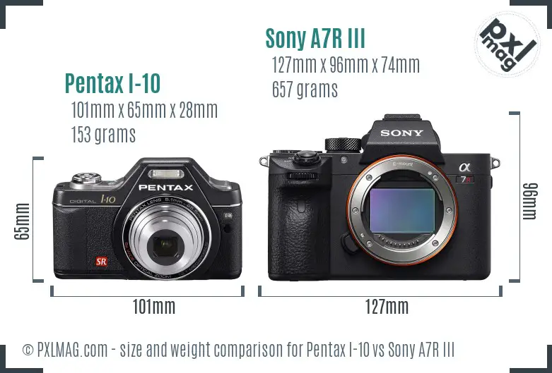 Pentax I-10 vs Sony A7R III size comparison