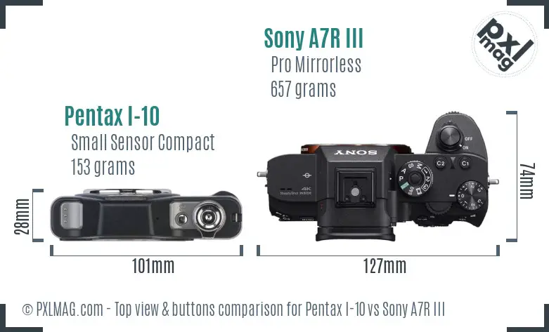 Pentax I-10 vs Sony A7R III top view buttons comparison