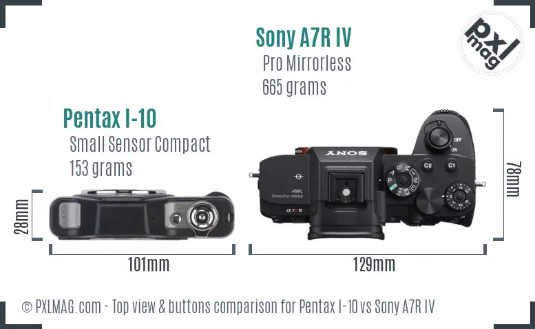 Pentax I-10 vs Sony A7R IV top view buttons comparison Pentax I-10 vs Sony A7R IV top view buttons comparison