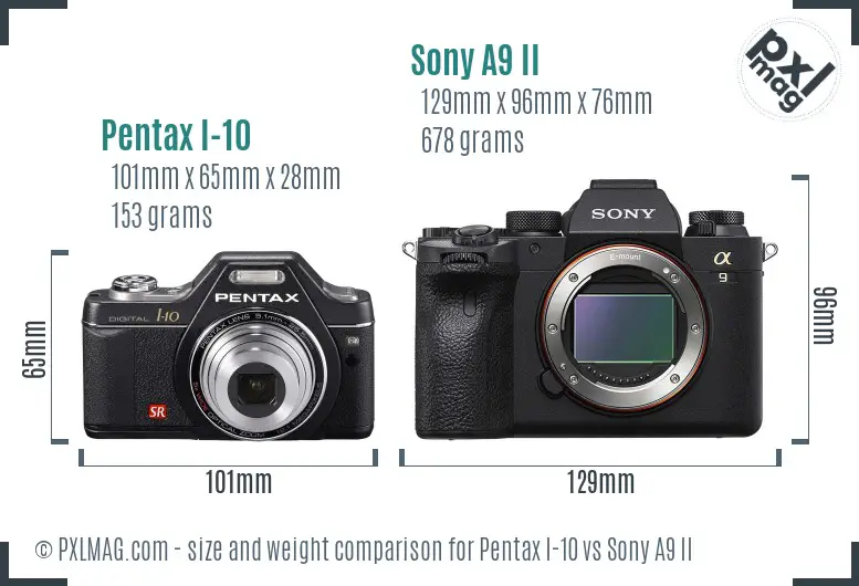 Pentax I-10 vs Sony A9 II size comparison Pentax I-10 vs Sony A9 II size comparison