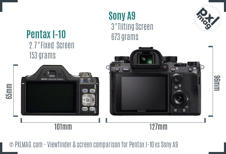 Pentax I-10 vs Sony A9 Screen and Viewfinder comparison