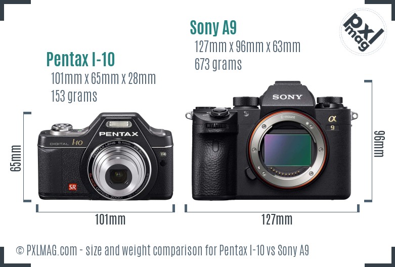 Pentax I-10 vs Sony A9 size comparison