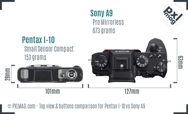 Pentax I-10 vs Sony A9 top view buttons comparison