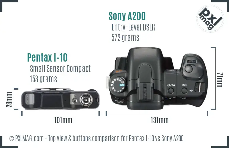 Pentax I-10 vs Sony A200 top view buttons comparison