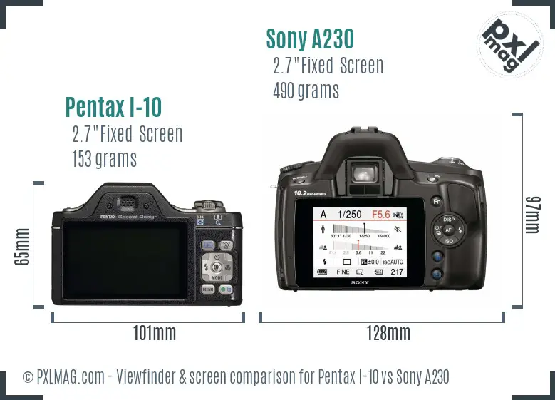 Pentax I-10 vs Sony A230 Screen and Viewfinder comparison